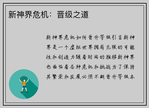 新神界危机：晋级之道